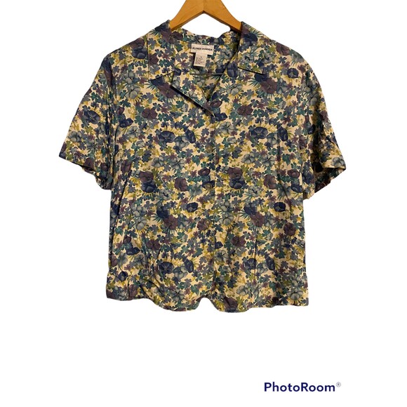 Tops - Alfred Dunner Blouse (Pansies Floral) Size 12 Rayon/Flax